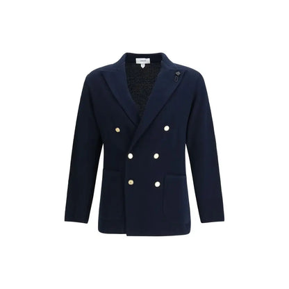 Lardini blå bomuld blazer, navy dobbeltradet med guld-hvide knapper. Spar 30-70% på mode