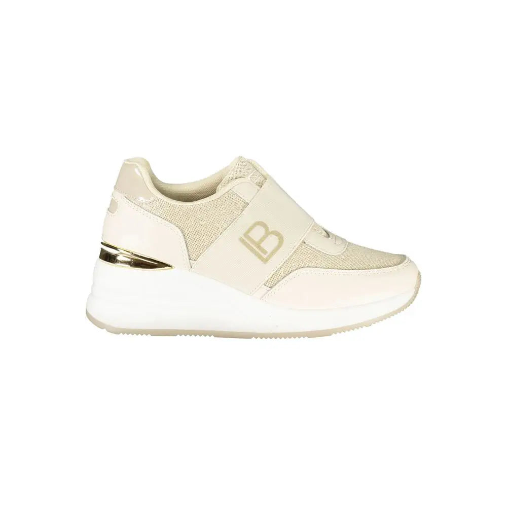 Creamfarved Laura Biagiotti sneaker i beige polyester med mesh og læderpaneler