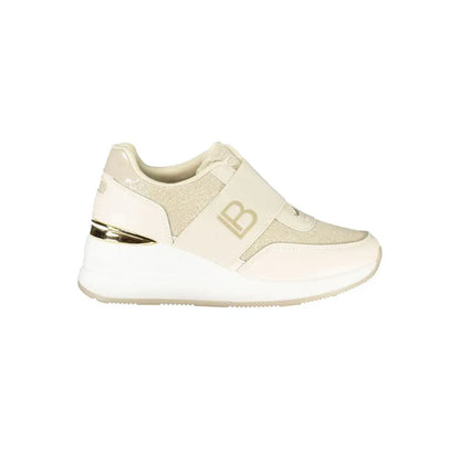 Creamfarved Laura Biagiotti sneaker i beige polyester med mesh og læderpaneler
