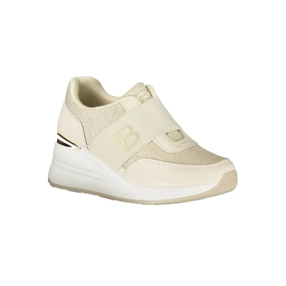Cream-colored Laura Biagiotti sneakers med mesh-overdel og B-logo