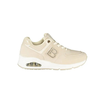 Laura Biagiotti beige polyester sneaker med luftpolstring og rhinesten-logo