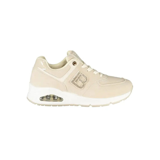 Laura Biagiotti beige polyester sneaker med luftpolstring og rhinesten-logo