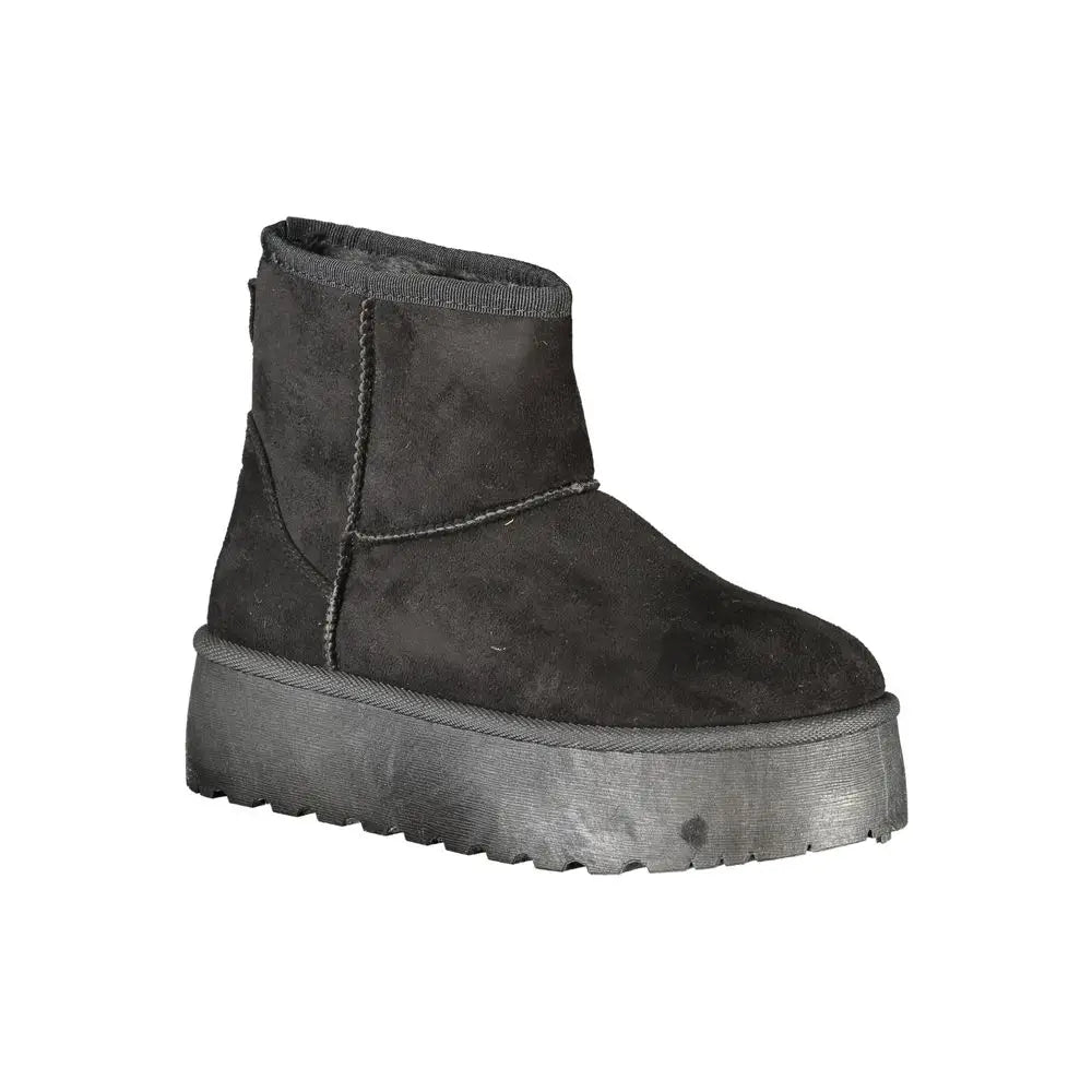 Laura Biagiotti black polyester suede ankle boot with thick textured platform sole