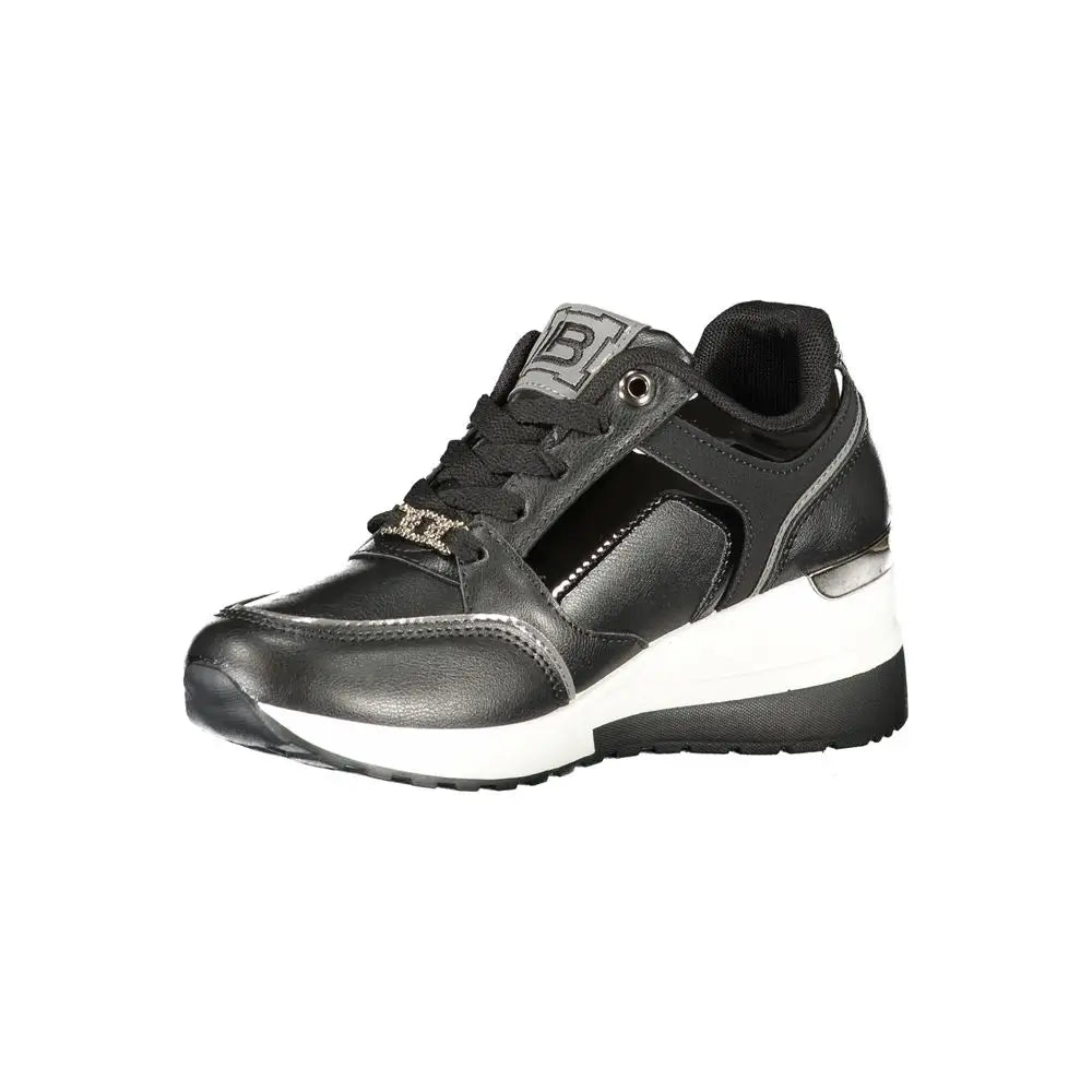 Laura Biagiotti black polyester sneaker med sorte læderdetaljer