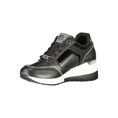 Laura Biagiotti black polyester sneaker med sorte læderdetaljer