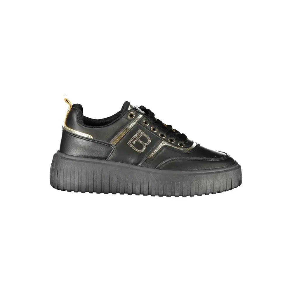 Laurabiagiottis sorte polyester sneakers med guld og rhinesten B-logo