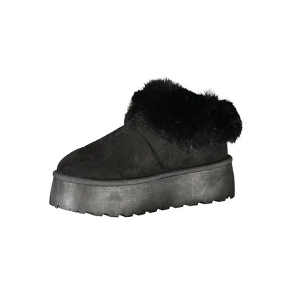 Laura Biagiotti sorte suede slip-on støvle med faux fur manchet og platform sål, 100% originale brands fra outlet mærkevarer