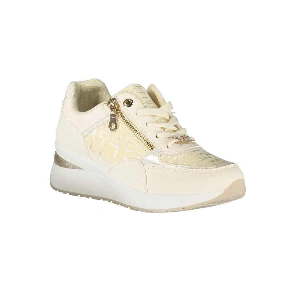 Laura Biagiotti white polyester sneakers med guld lynlåse