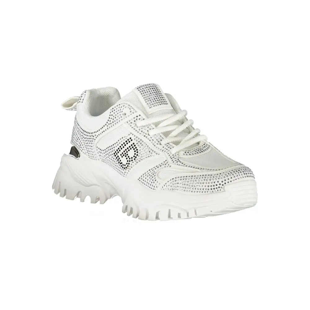 Laura Biagiotti hvide polyester sneakers med rhinsten og sort logo