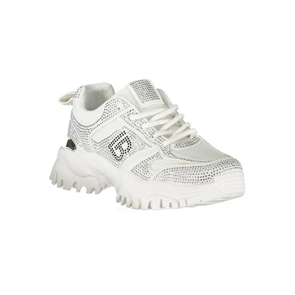 Laura Biagiotti hvide polyester sneakers med rhinsten og sort logo