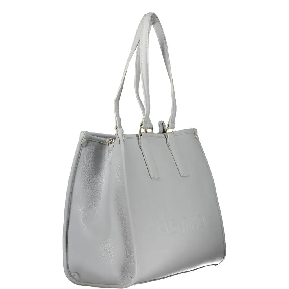 Sleek Mario Valentino Azzurro light gray leather tote bag with structured handles