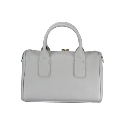 Sleek Mario Valentino Azzurro light gray leather satchel with gold clasp