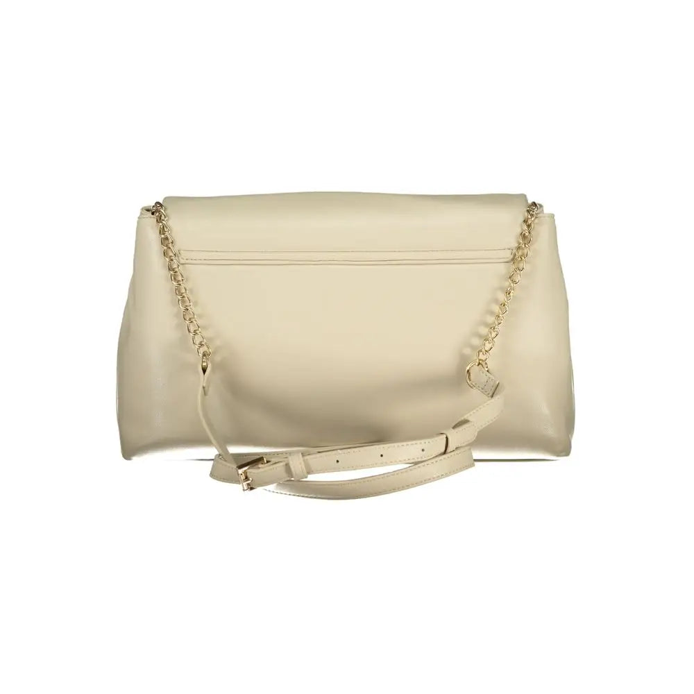 Mario Valentino beige crossbody taske i cremfarvet faux læder med guld kæde