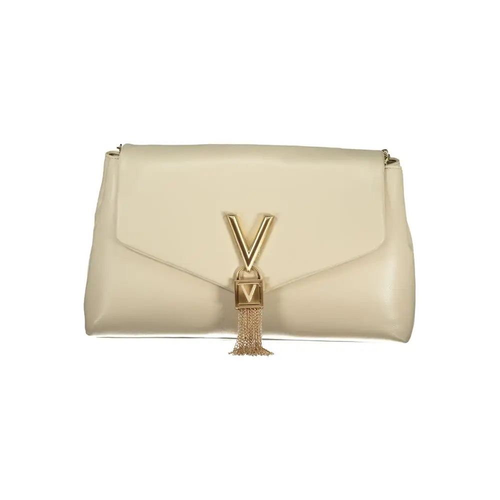 Mario Valentino beige clutch med guld V-spænde og kvaster