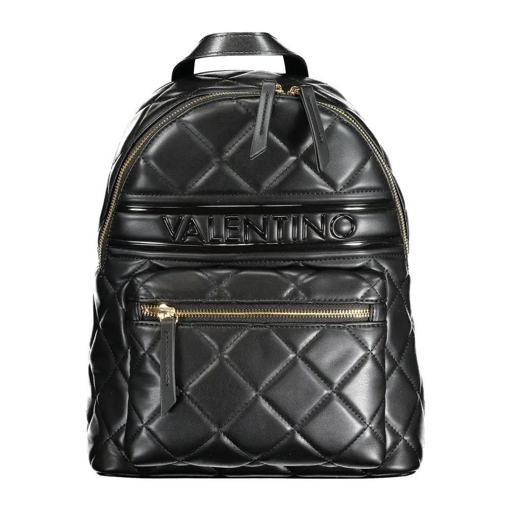 Mario Valentino black polyethylene backpack in quilted leather with gold zippers and embossed logo