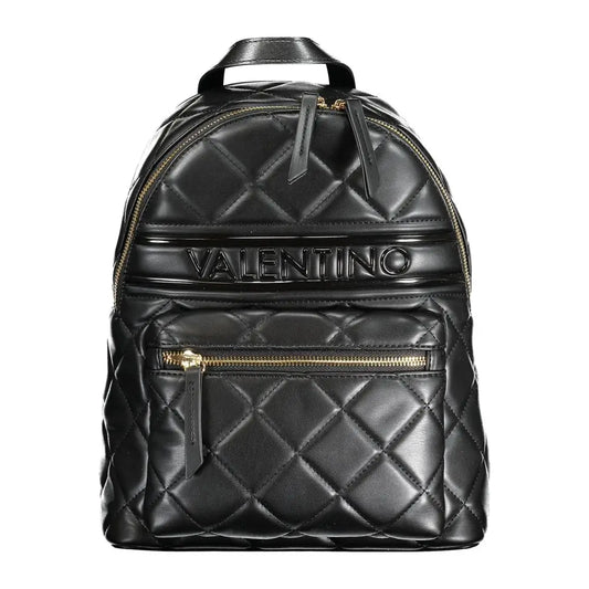 Mario Valentino black polyethylene backpack in quilted leather with gold zippers and embossed logo