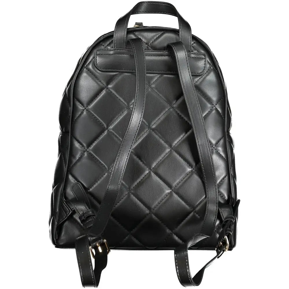 Mario Valentino black polyethylene backpack with quilted leather and diamond stitching