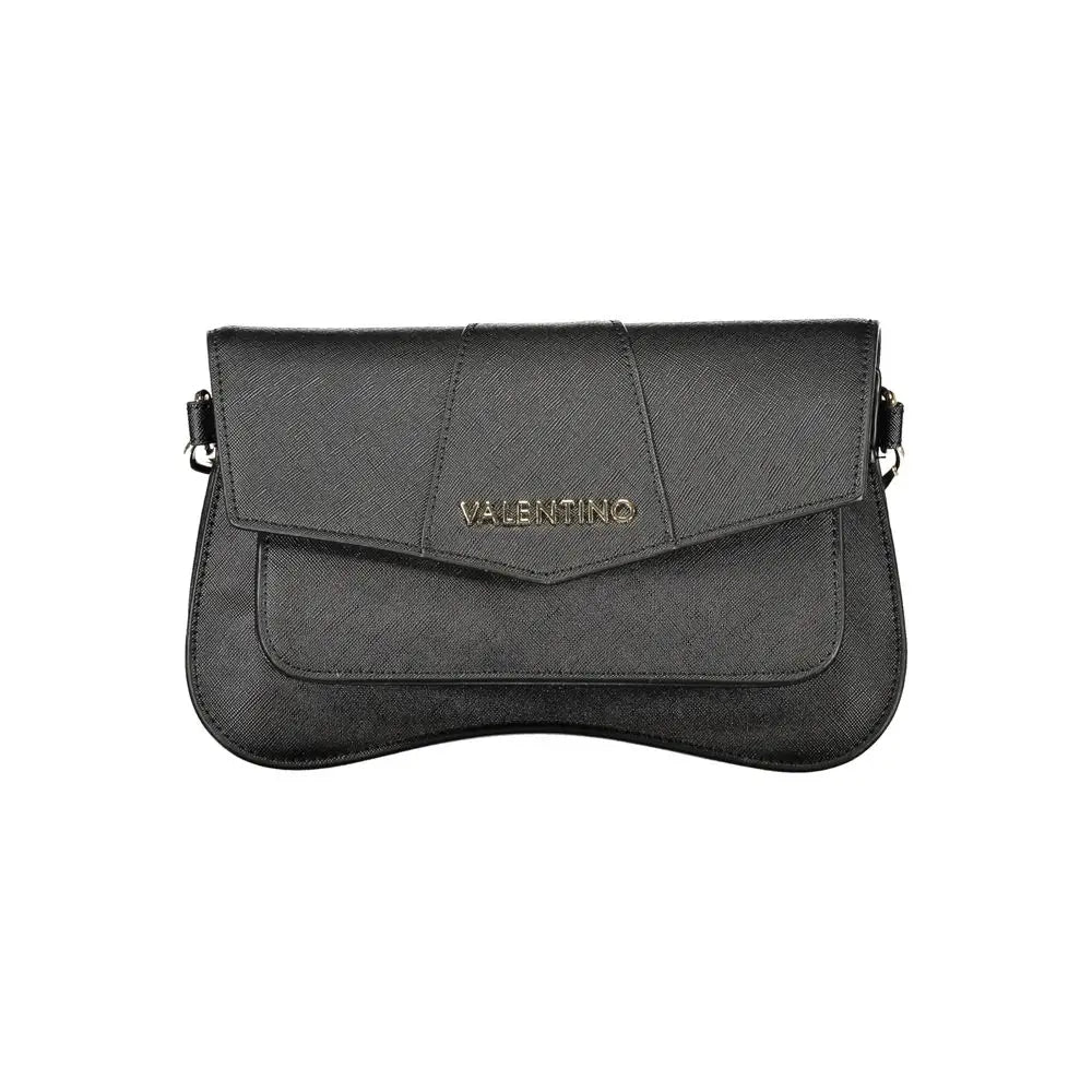 Mario Valentino sort polyethylen crossbody taske med tekstureret overflade og metallisk logo. 100% originale brands