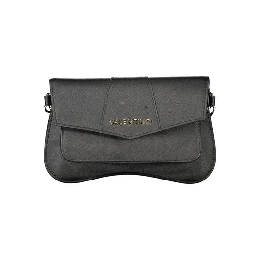 Mario Valentino sort polyethylen crossbody taske med tekstureret overflade og metallisk logo. 100% originale brands