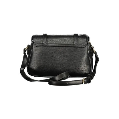 Mario Valentino black polyurethane pebbled crossbody bag with gold hardware