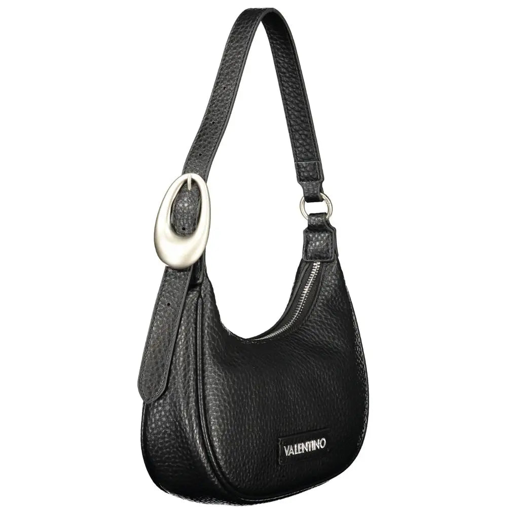 Mario Valentino black polyurethane shoulder bag with silver buckle