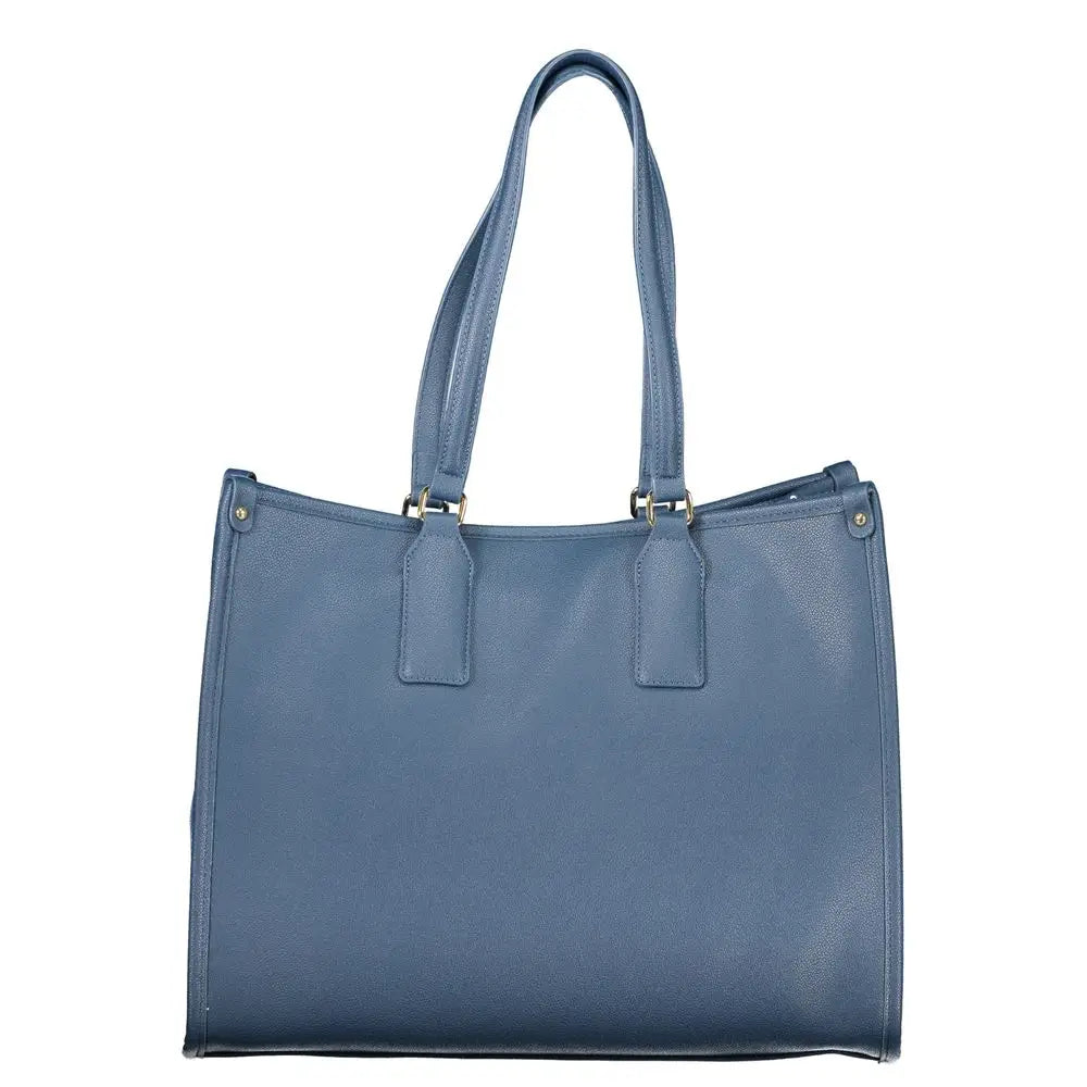 Sleek Mario Valentino Blu polyurethane women tote bag in medium-blue leather with gold hardware