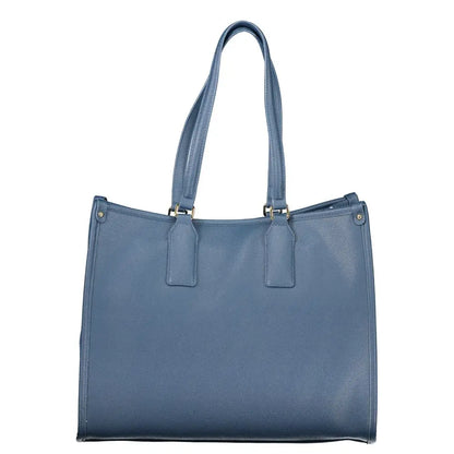 Sleek Mario Valentino Blu polyurethane women tote bag in medium-blue leather with gold hardware