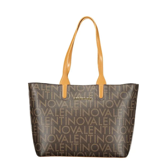 Marrone Mario Valentino polyurethane women handbag with tan handles and repeating logo print
