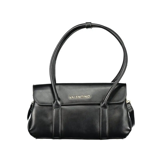 Sleek Mario Valentino Nero Poliuretano woman shoulder bag in black leather with gold branding