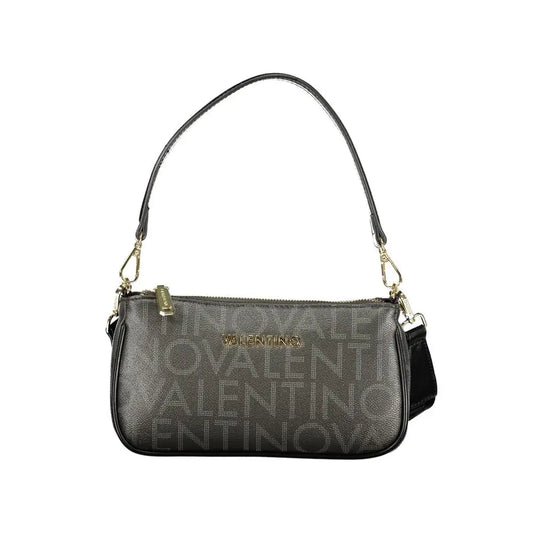 Sleek Mario Valentino Nero polyurethane handbag with repeating logo and gold hardware