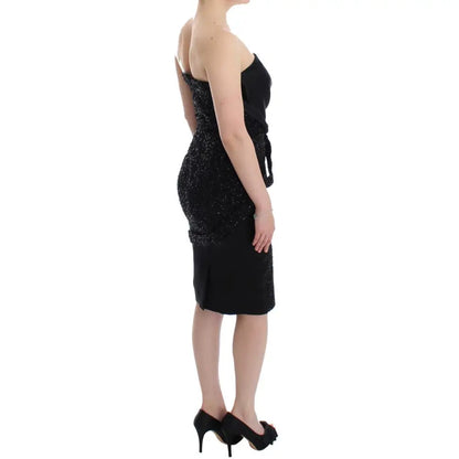 Masha Ma Black Strapless Embellished Pencil Dress