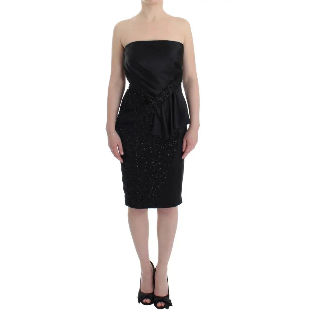 Masha Ma Black Strapless Embellished Pencil Dress