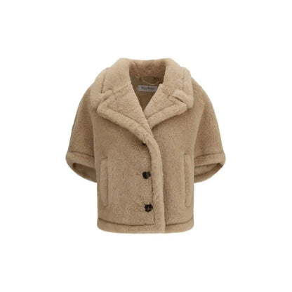Max Mara beige alpaca cropped faux fur coat med krave og knapper