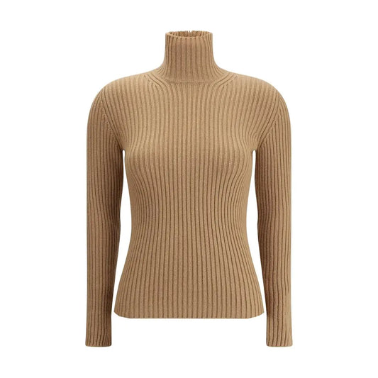 Max Mara beige wool turtleneck sweater i rib-strikket camel