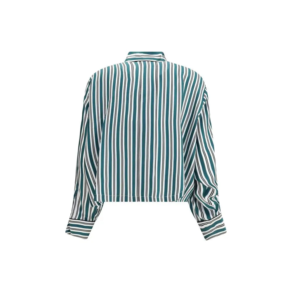 Max Mara Brama silk shirt i teal og hvide lodrette striber med krave
