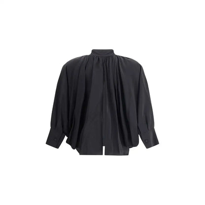 Max Mara Leonida silk blouse med høj, samlet hals og voluminøse ærmer
