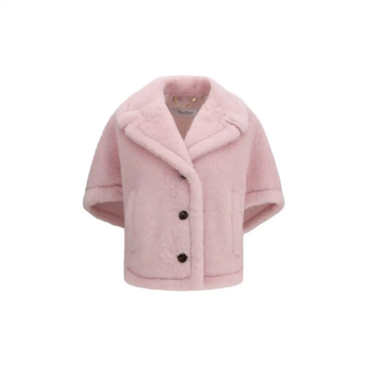 Max Mara multicolor alpaca Vicugna Pacos coat in soft pink faux fur