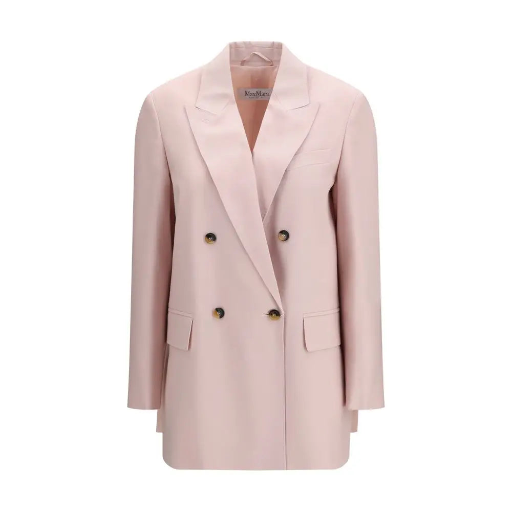 Max Mara multicolor fleece pink double-breasted blazer with gold buttons
