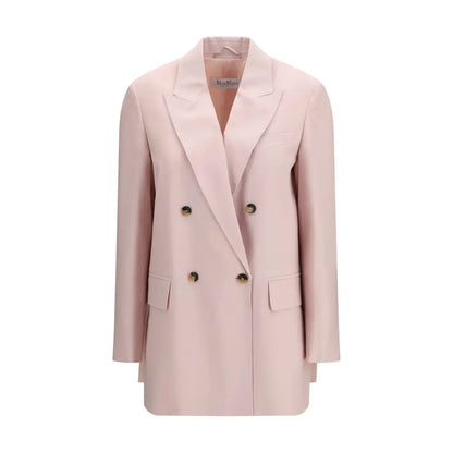 Max Mara multicolor fleece pink double-breasted blazer with gold buttons