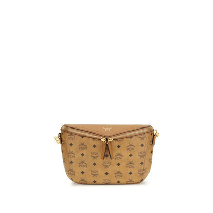 MCM beige calf leather Bos Taurus shoulder bag med tan MCM mønster og guld hardware