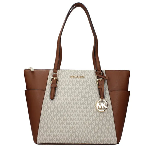 Michael Kors beige læder skulder taske med MK-monogram
