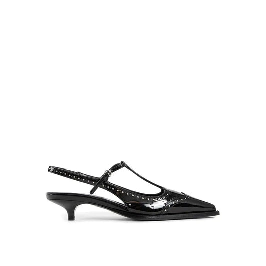 Miu Miu black calfskin mid heel pumps med patentlæder slingback og stifter