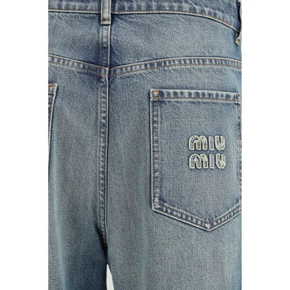 Miu Miu blå bomuld straight-leg jeans med subtil miu miu-logo