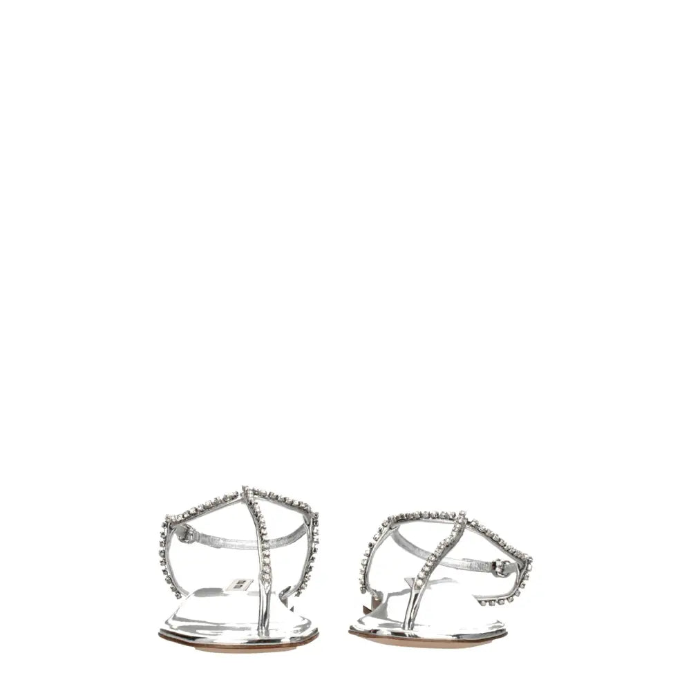 Miu Miu Gray Leather Flip-Flop Sandals