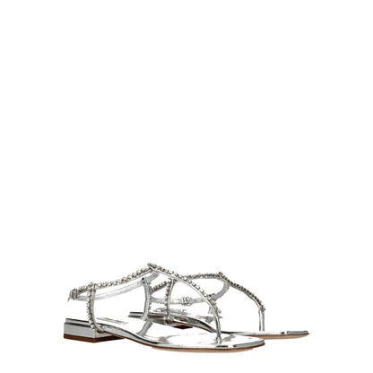 Miu Miu Gray Leather Flip-Flop Sandals
