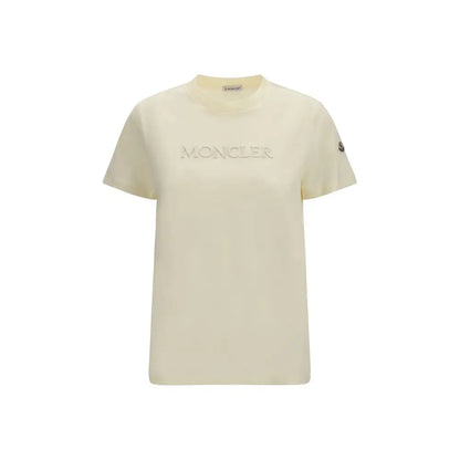 Oplev det ultimative moncler’s beige bomulds t-shirt med logo