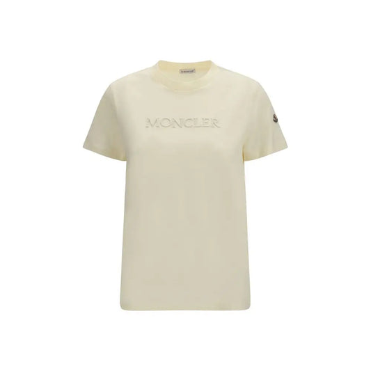 Oplev det ultimative moncler’s beige bomulds t-shirt med logo