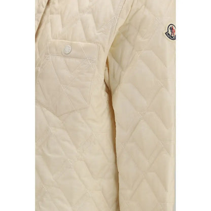 Moncler beige polyester coat med diamantsøm og logo
