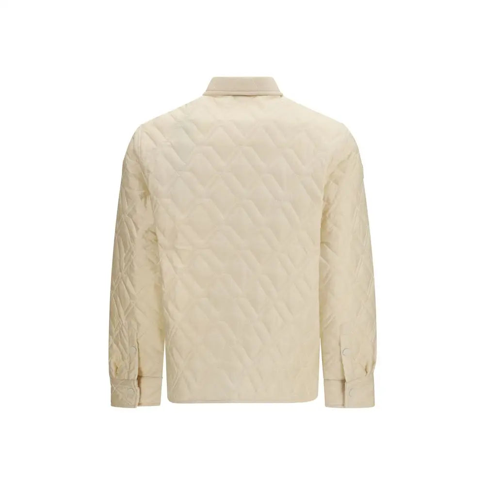 Moncler beige polyester coat med kremfarvet quiltet jakke og diamantmønster