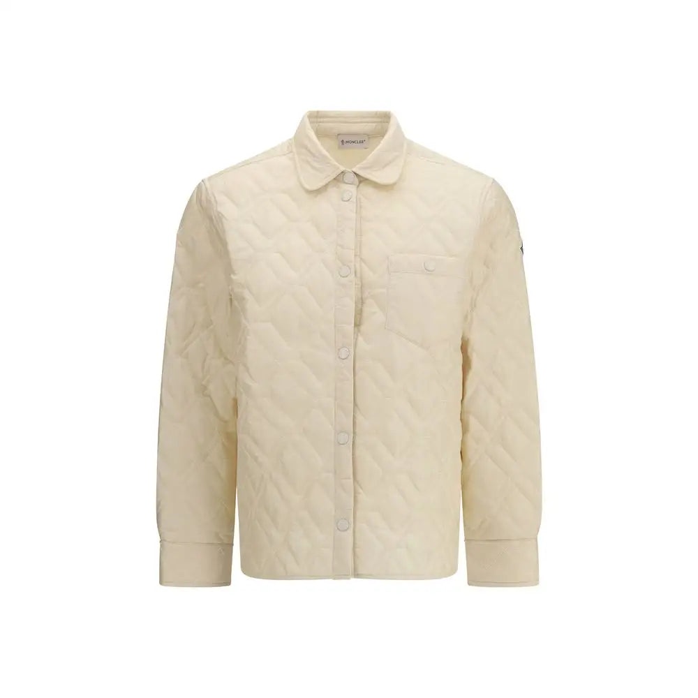 Moncler beige polyester quilted button-up shirt with collar and pocket